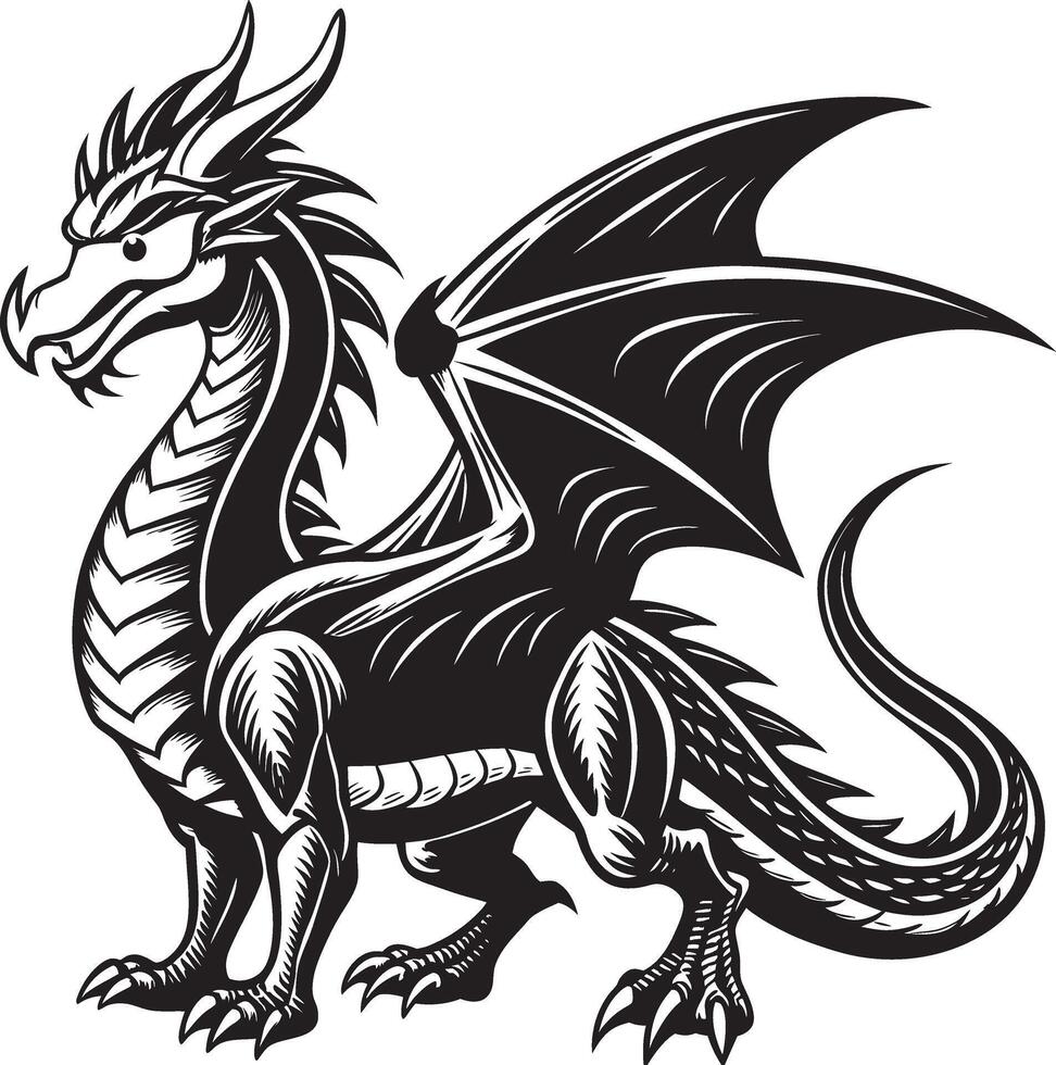 a black and white illustration of a dragon vector