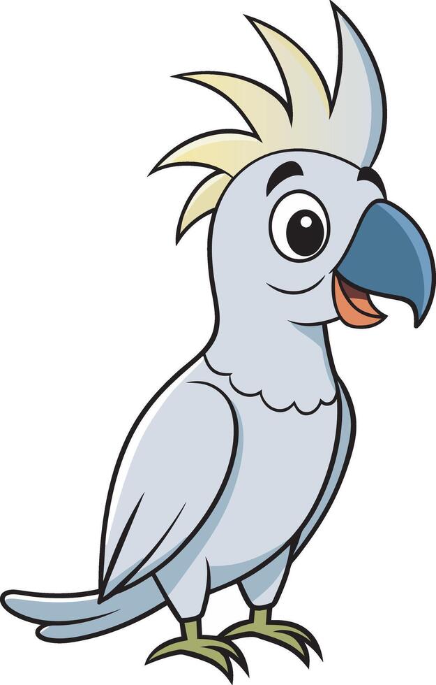 cartoon grey parrot with yellow beak and blue eyes vector