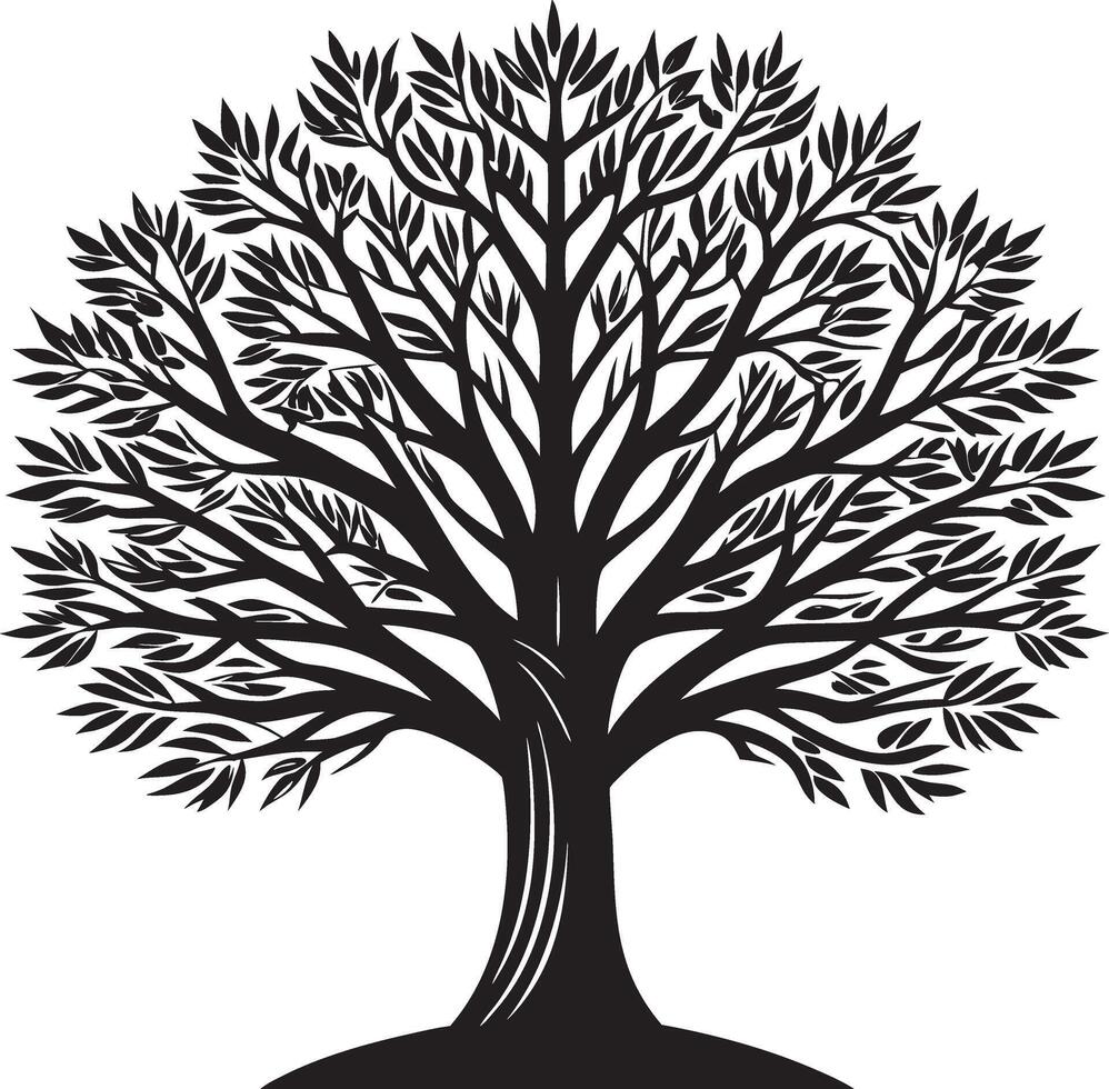 a black and white illustration of a tree with leaves vector