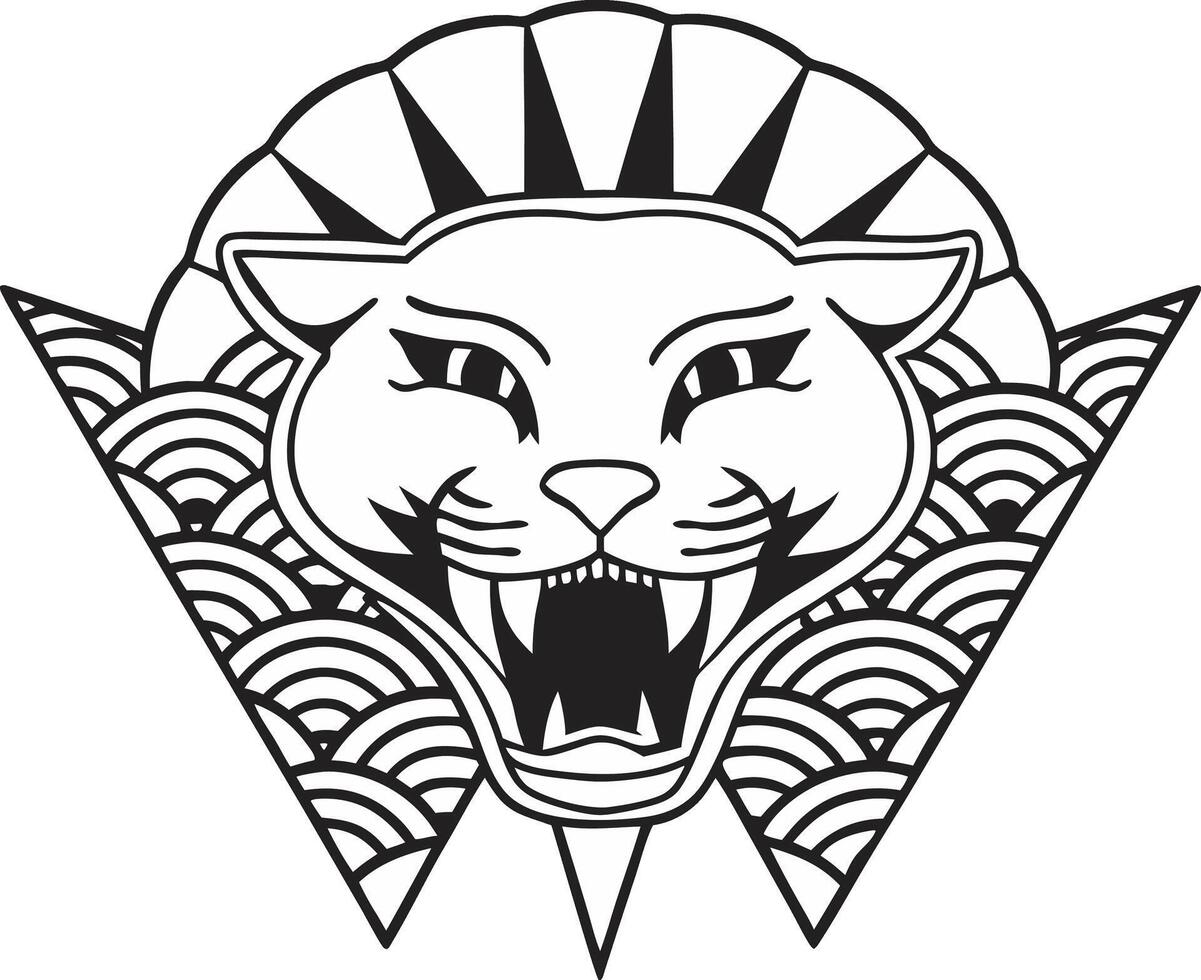 a black and white drawing of a tiger head vector
