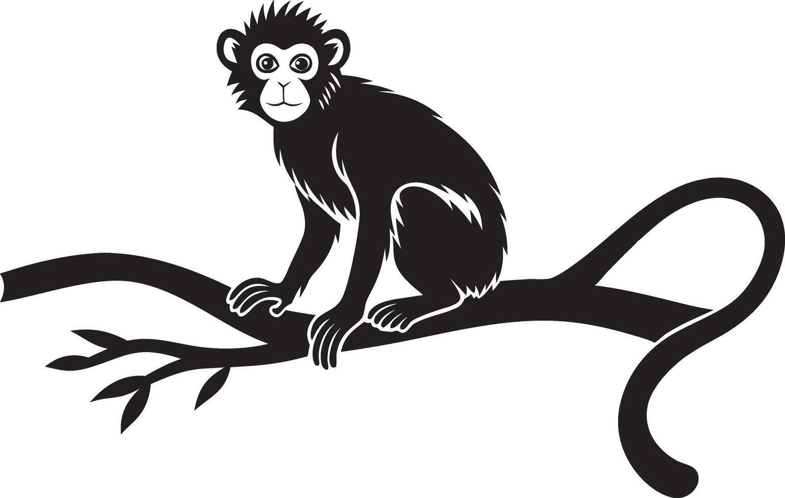 a black and white monkey sitting on a branch vector