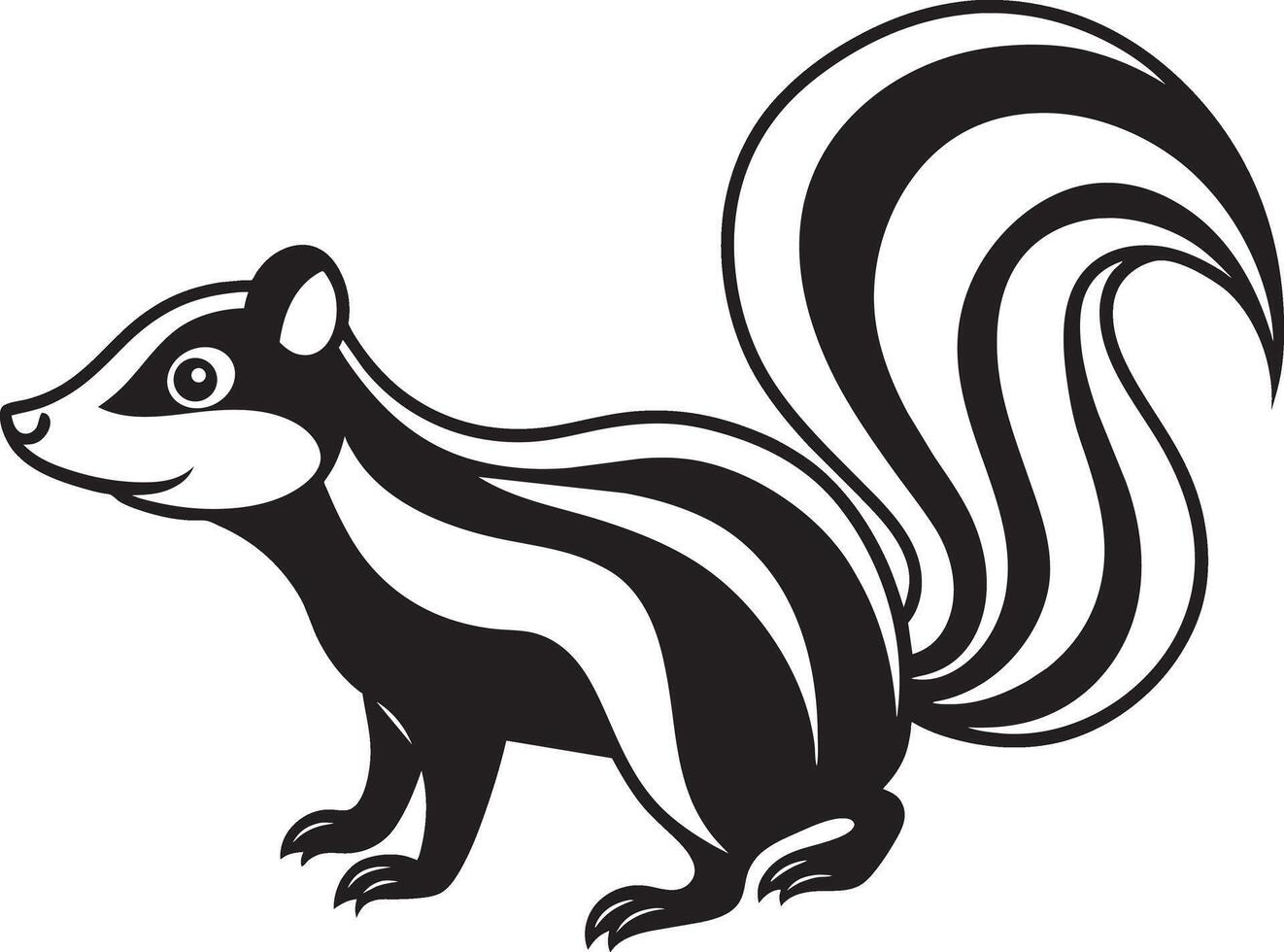 a black and white skunk with a long tail vector