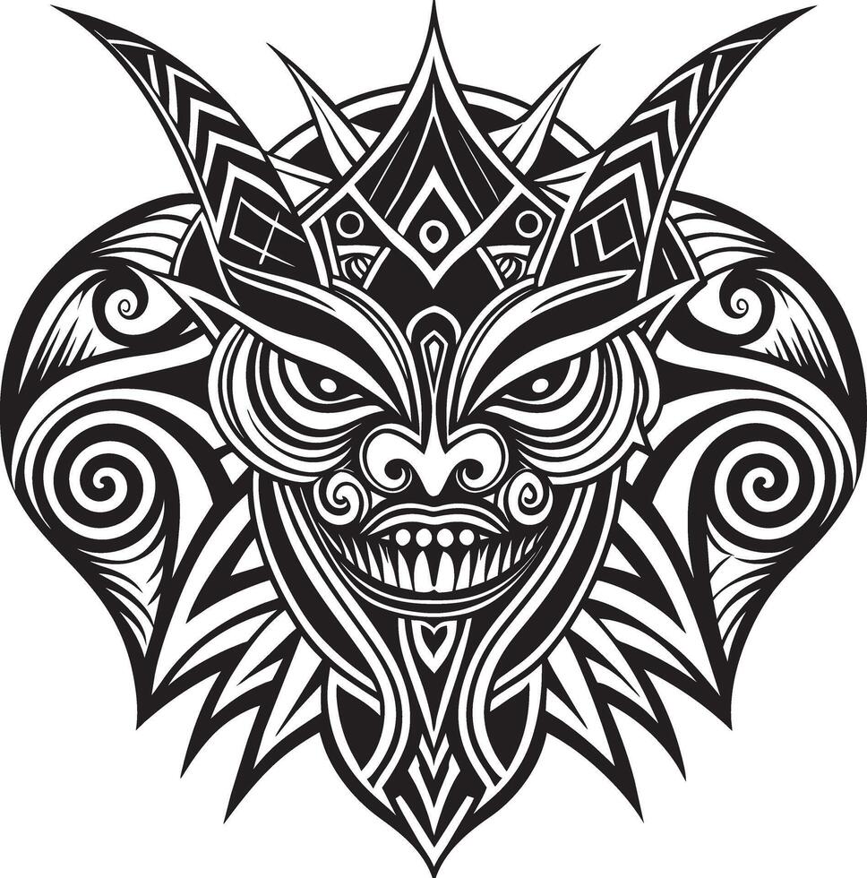 a tribal style demon head with horns and a tribal pattern vector