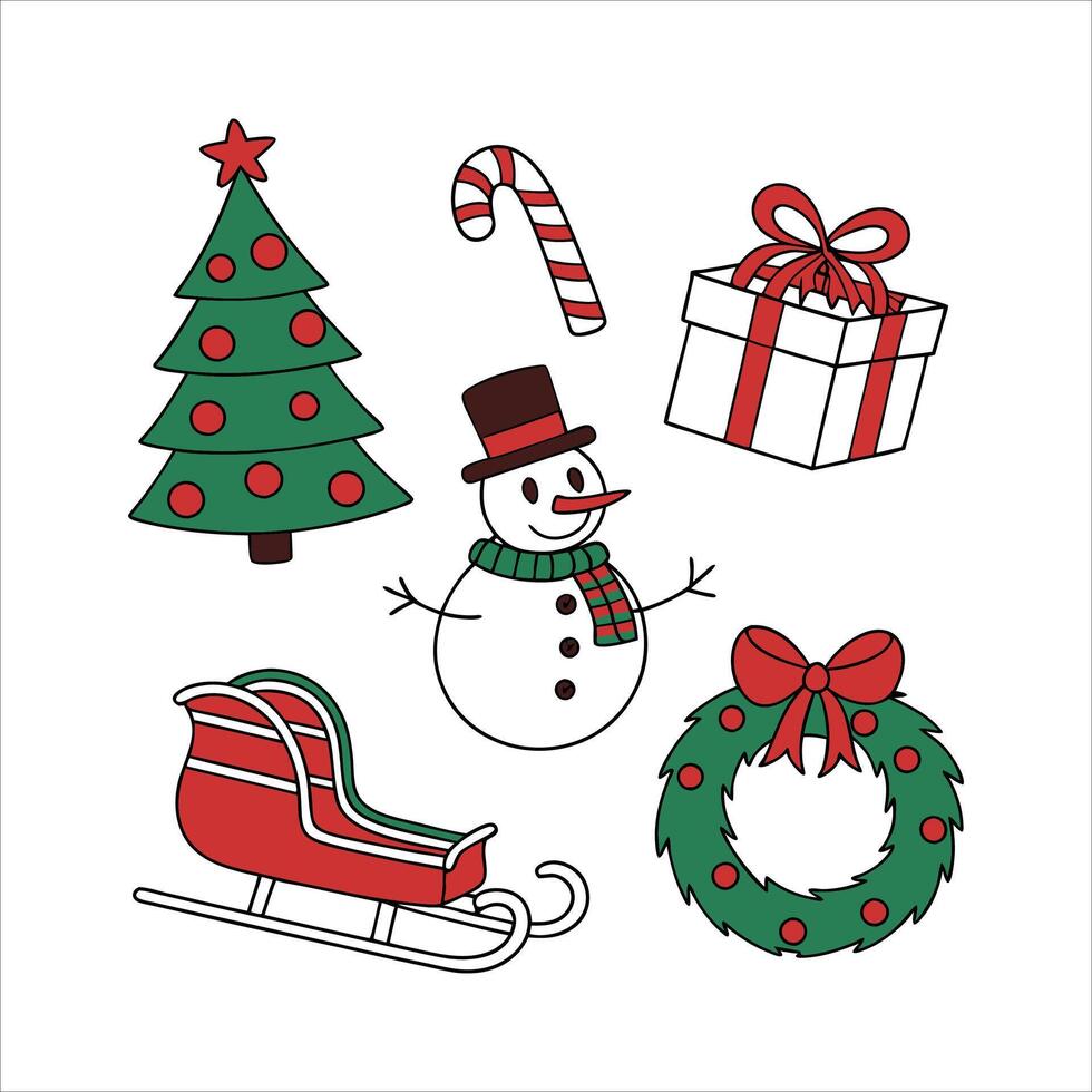 Collection of christmas elements illustration isolated on white background set of christmas vector