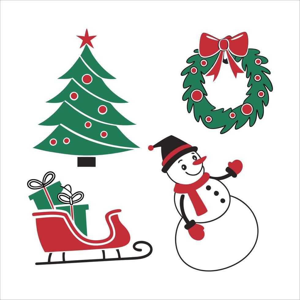 A collection of christmas icons including a snowman vector
