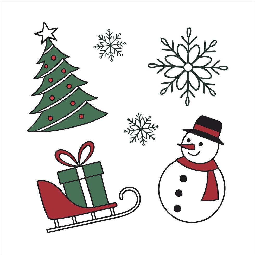 A collection of christmas icons including snowman and christmas vector