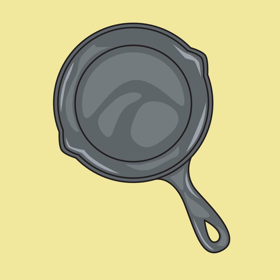 Iron frying pan illustration. Flat style graphics of heavy duty fryer vector
