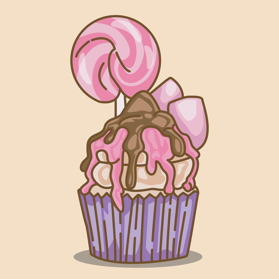 illustration of melted strawberry chocolate meadow cupcakes vector