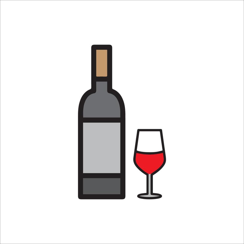 Wine bottle with glass filled with wine vector