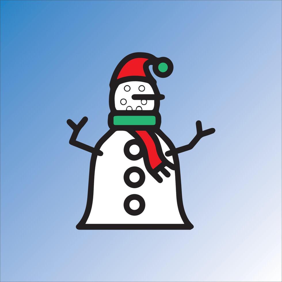snowman wearing a red hat and shal on a blue and white background vector