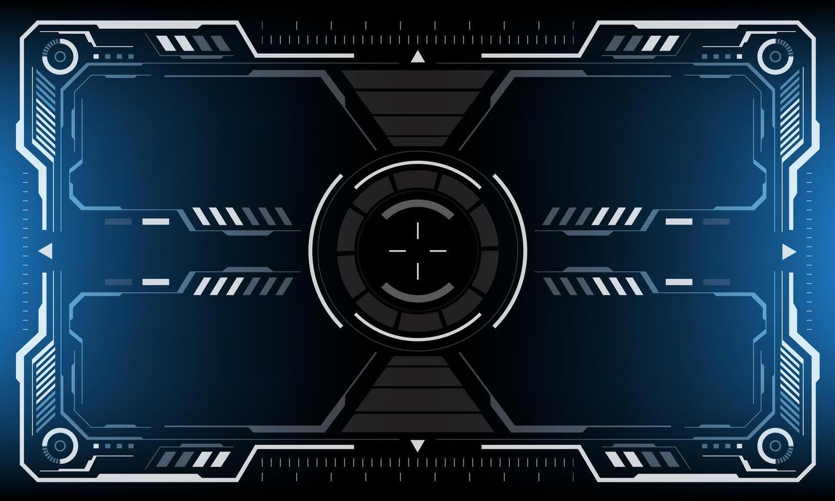 HUD white sci-fi interface screen view black geometric design virtual reality futuristic technology creative display on blue vector