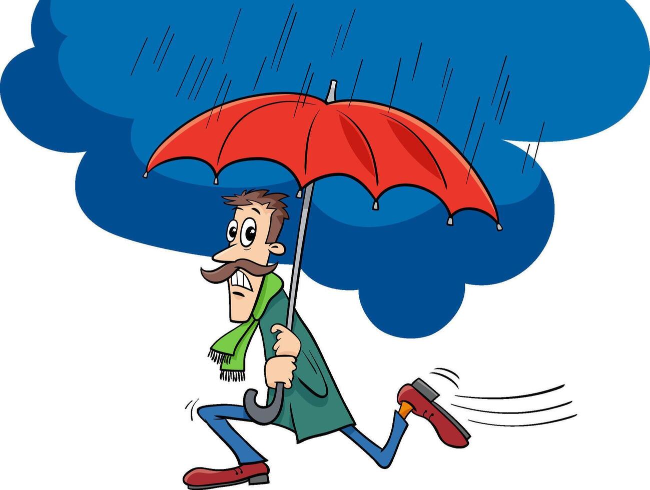 cartoon man with an umbrella fleeing the rain vector