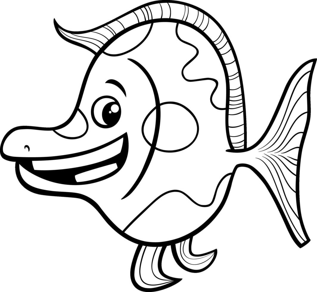 cartoon tropical fish sea life animal character coloring page vector