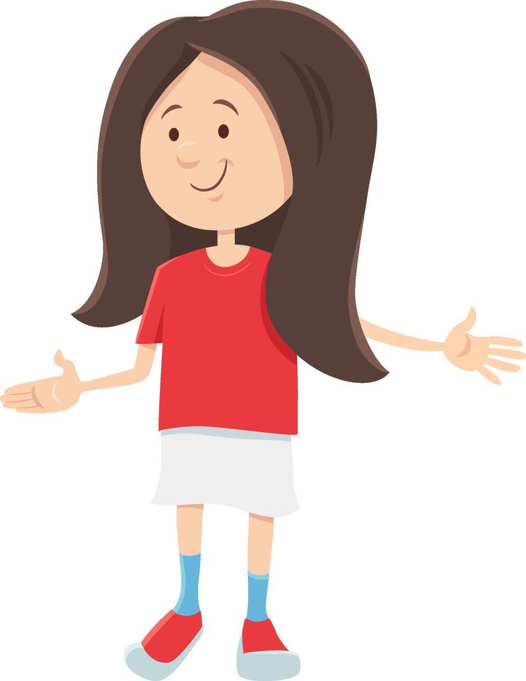 funny cartoon elementary age or teen girl character vector