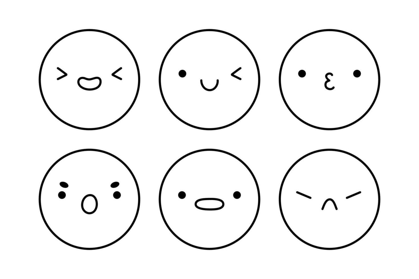 A cute emoji set with different facial expressions. Doodle characters with happy, joyful, sad, disappointed, surprised, angry mood. hand-drawn illustration. Perfect for social media, stickers. vector
