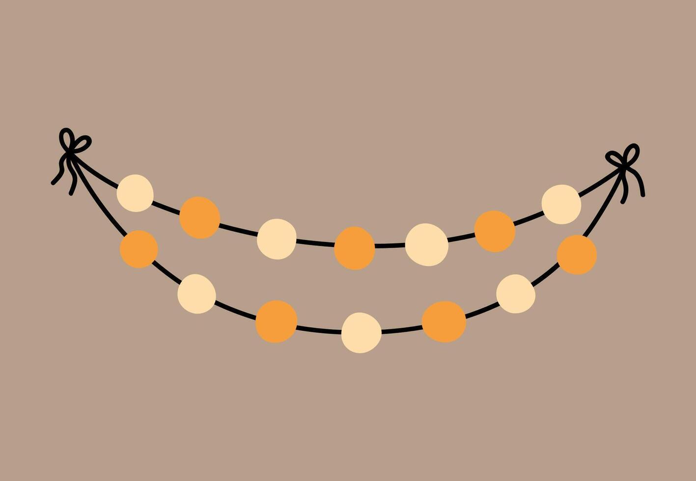 Festive garland made up of two strings adorned with round decorative lights on a beige background. Suitable for season and holiday decorations. hand-drawn illustration in flat style. vector