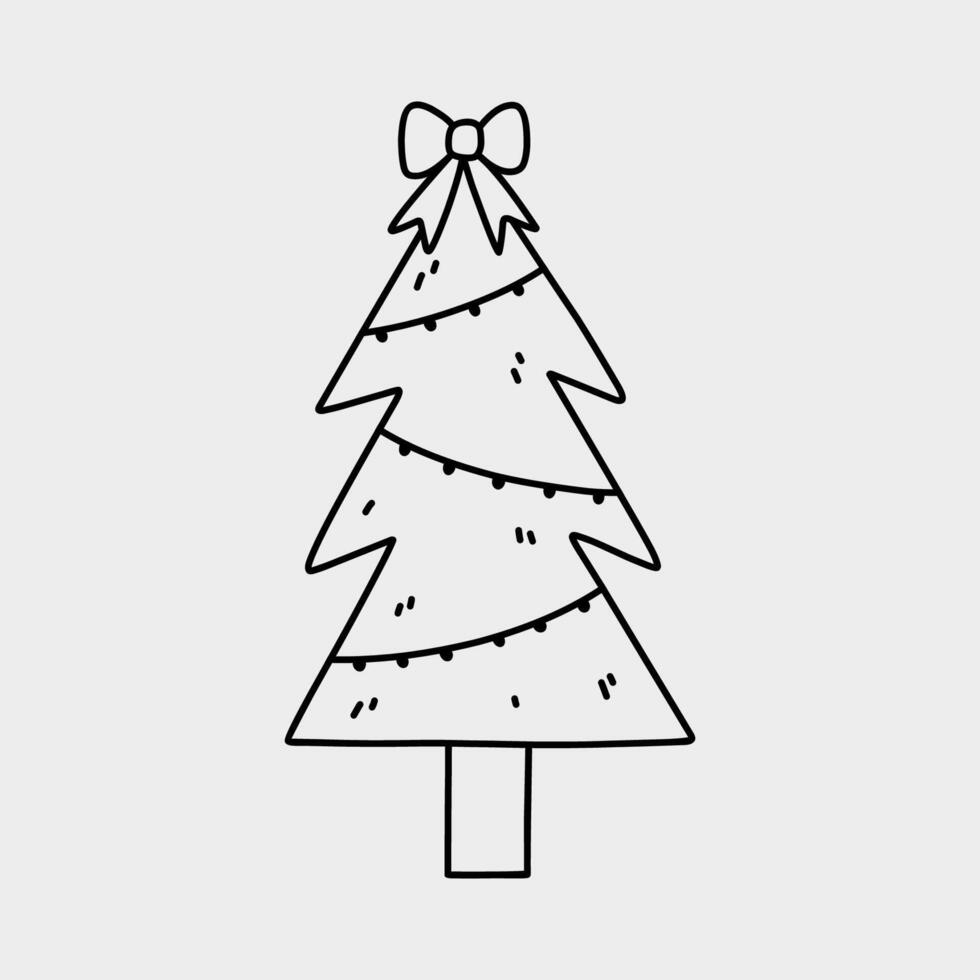 Cute decorated Christmas tree isolated on a white background. hand-drawn illustration in doodle style. Perfect for holiday designs, cards, decorations, logo. vector