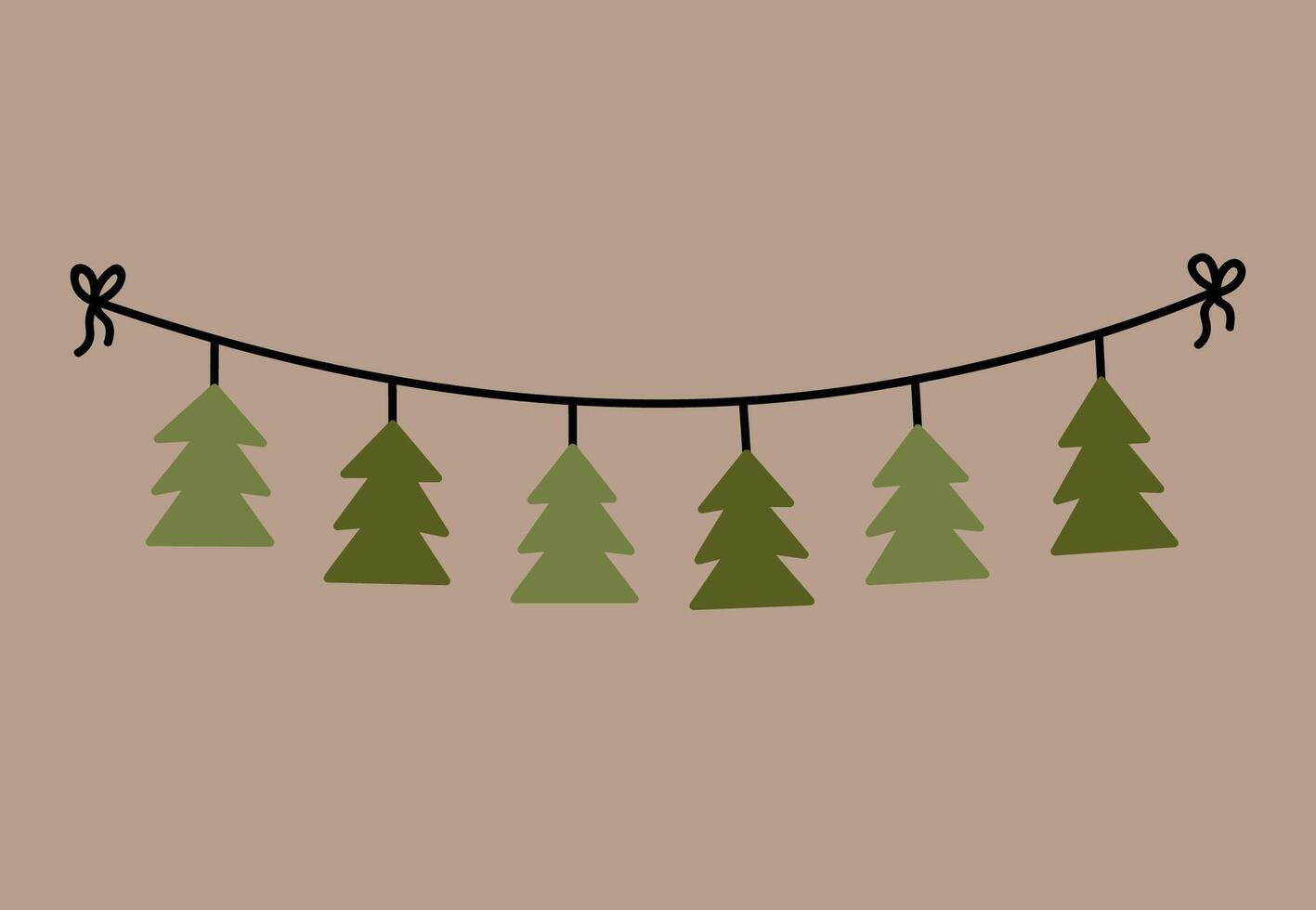 Decorative garland featuring stylized evergreen tree shapes in alternating shades of green. Suitable for season and holiday decorations. hand-drawn illustration in flat style. vector