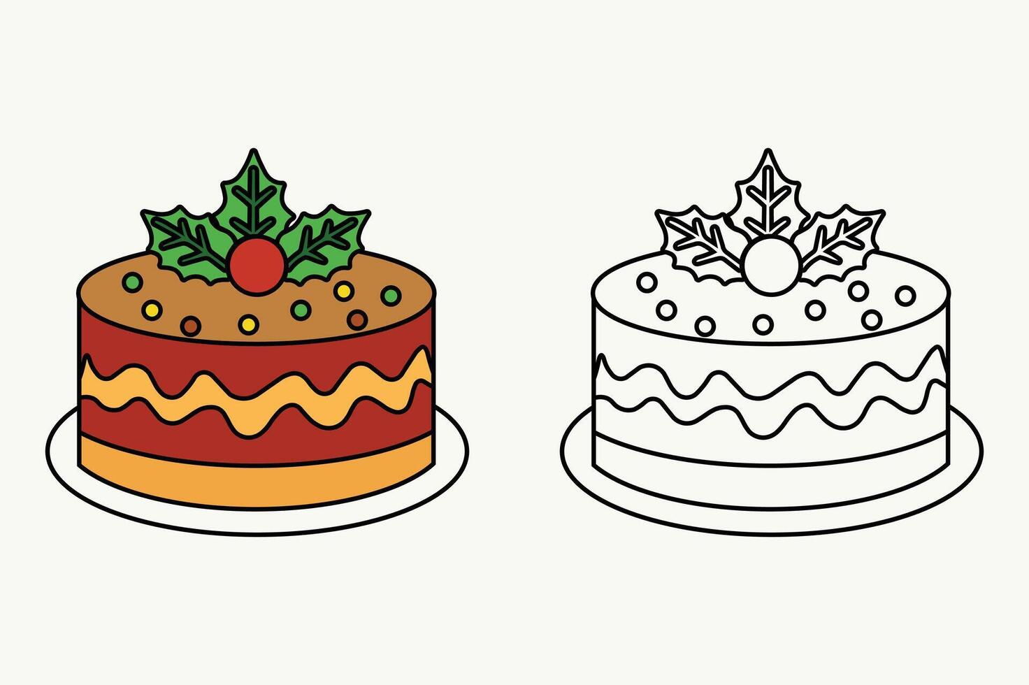 Delicious Christmas Cakes with Holly Toppings and Festive Frosting vector