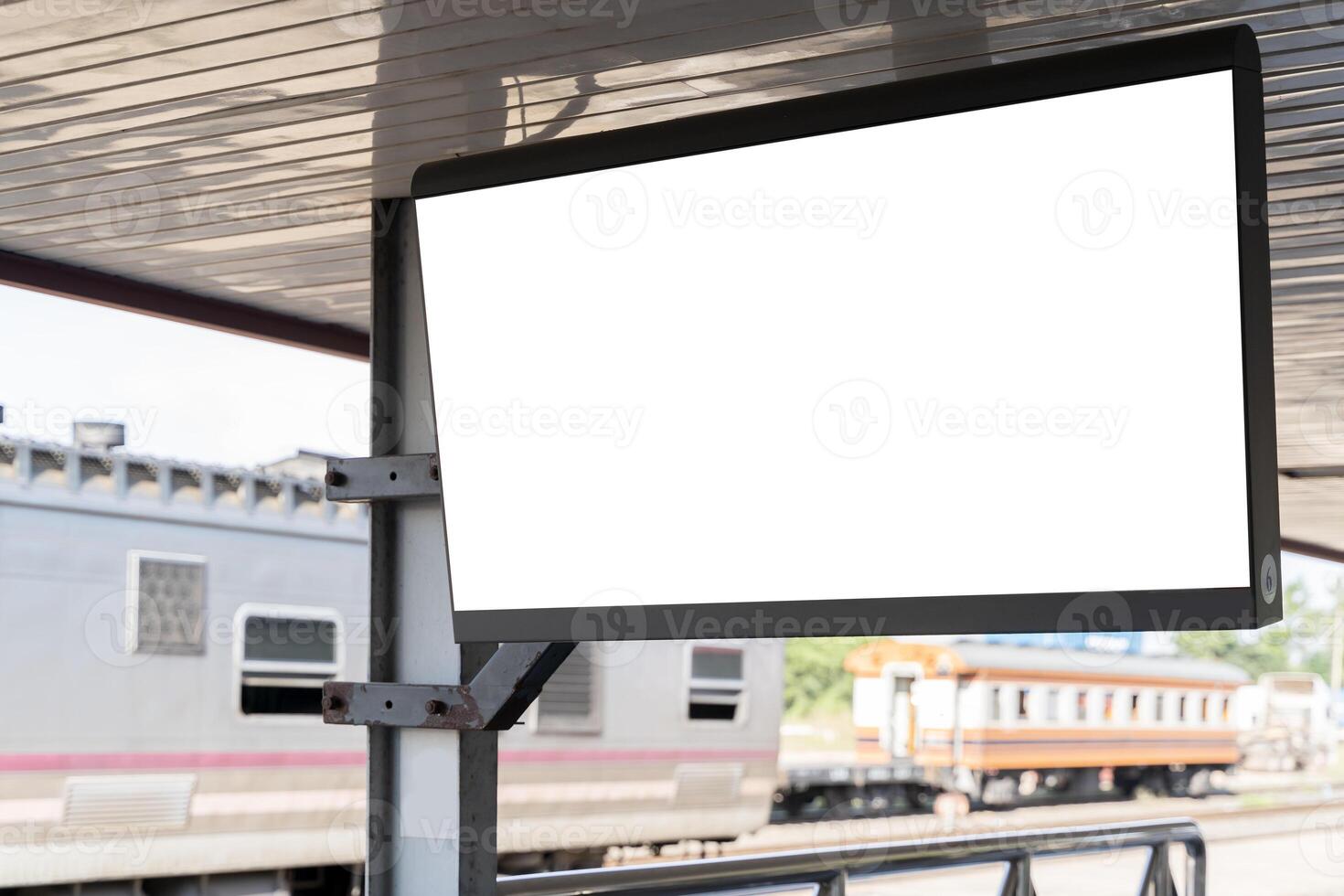 Mockup. Lightbox billboard with blank digital screen on a train station. white blank poster advertisement. photo