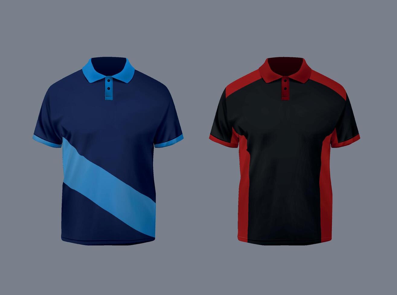 Short sleeve polo shirt blue and red template for design- Fronw view. vector