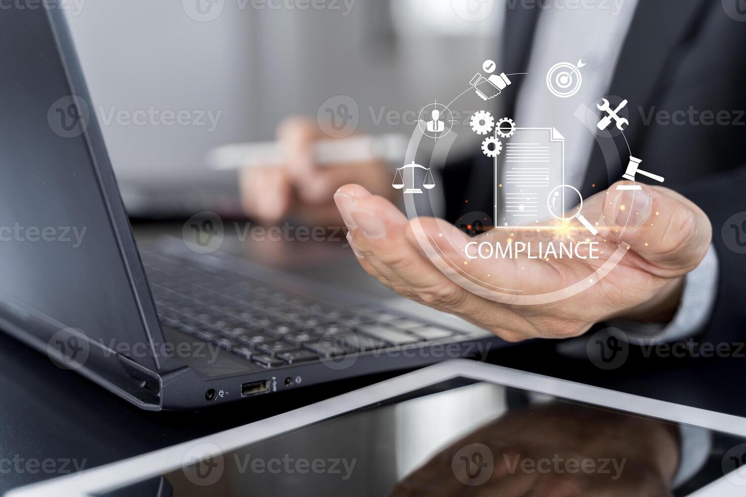 Audit business concept. Compliance with internal organization financial services regulation photo