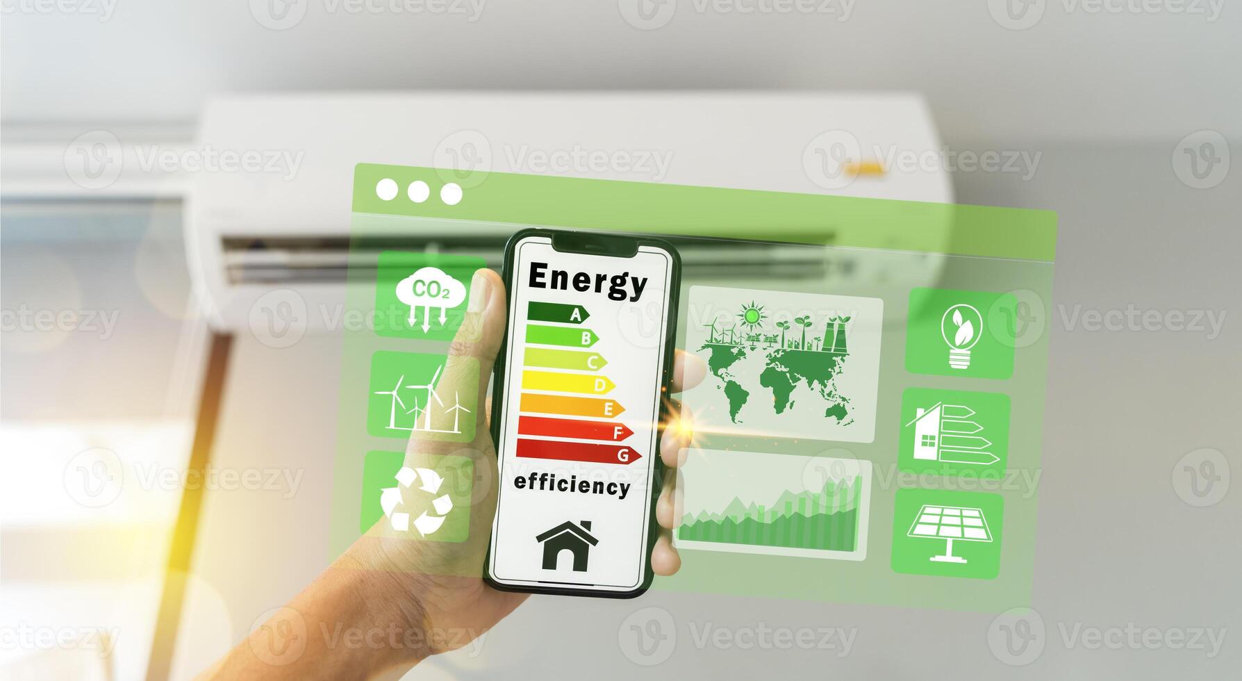 Energy efficiency concept. energy efficient house building rate label audit for sustainable development. photo