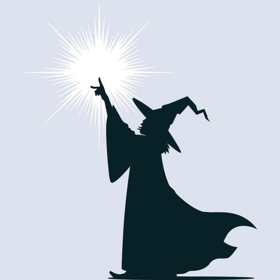 A silhouette of a wizard holding a wand vector