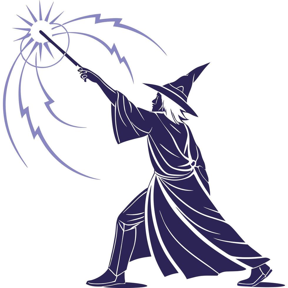 A wizard with a wand and lightning bolt vector
