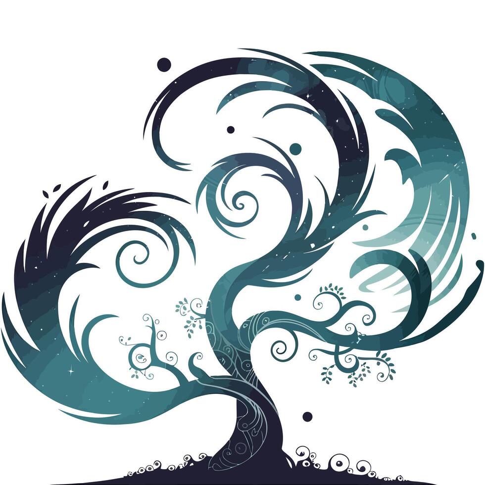 A stylized tree with swirls and swirls vector