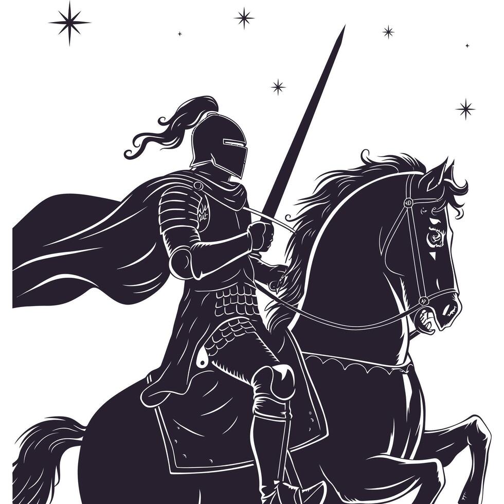 A knight on horseback with sword in hand vector