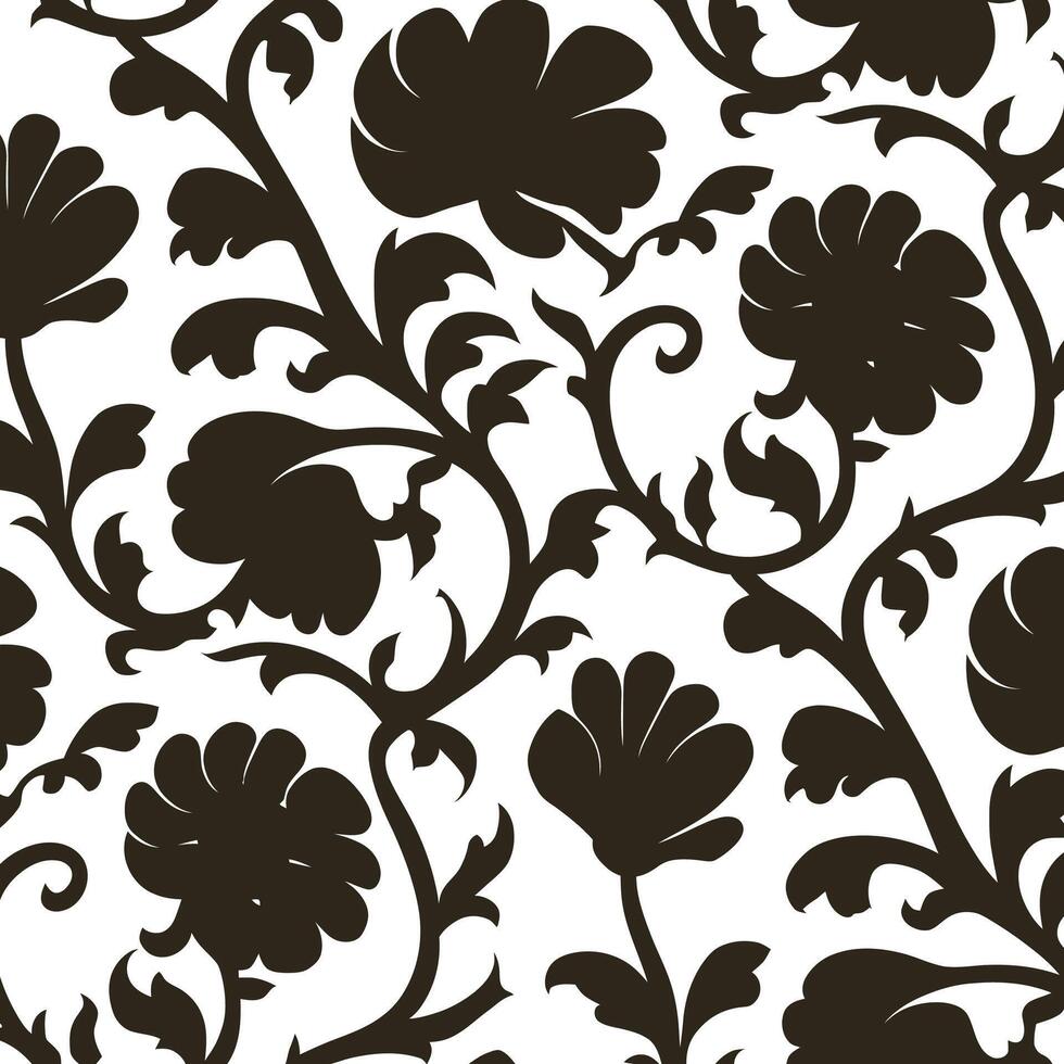Floral pattern with black flowers on a white background. vector