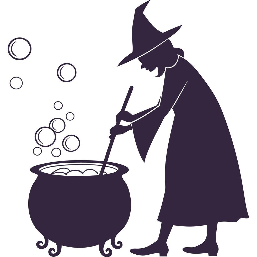 Witch with cauldron and bubbles vector