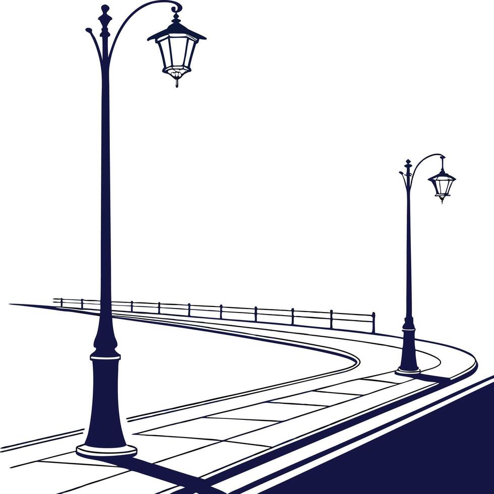 Silhouette of streetlights on an empty street. vector