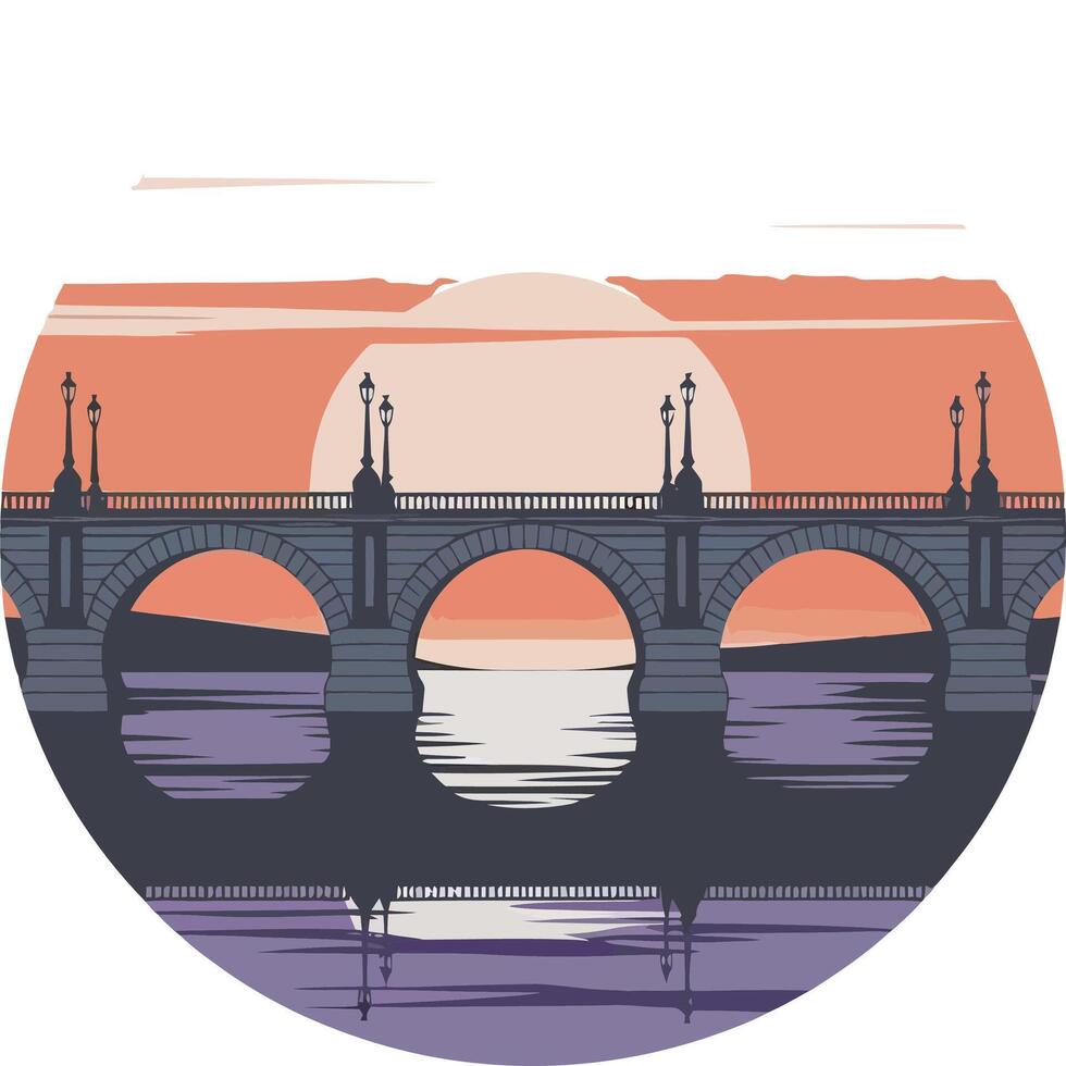 A bridge at sunset with the sun in the background vector