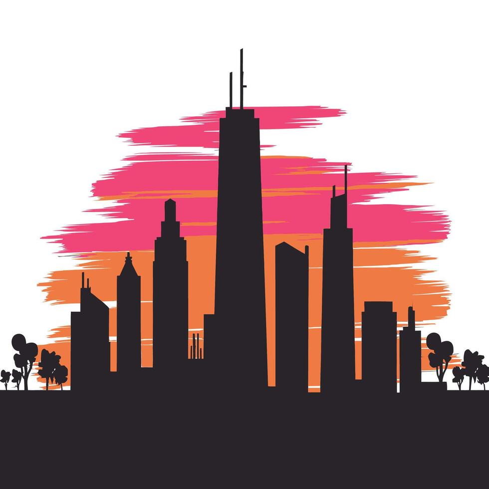 Silhouette of skyscrapers against a sunset. vector