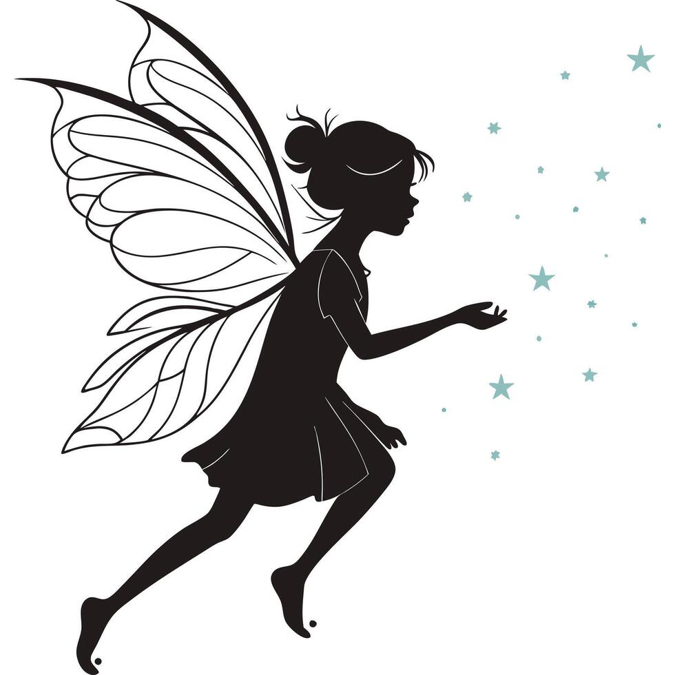 Silhouette of a fairy with wings and stars vector