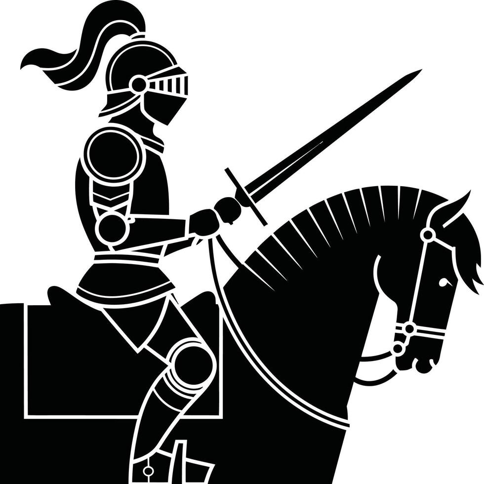Knight on horseback with sword vector