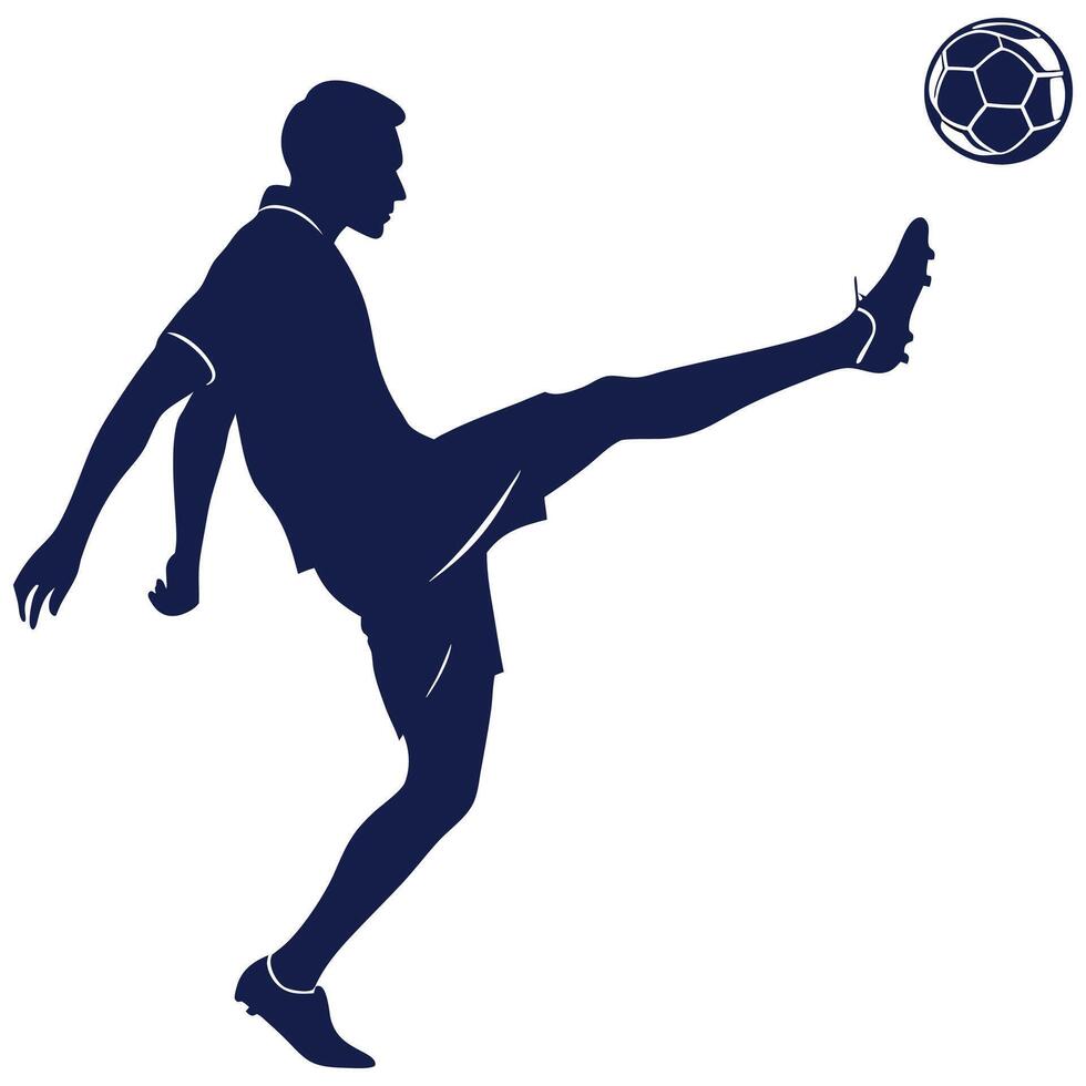 Silhouette of a footballer striking a ball. vector