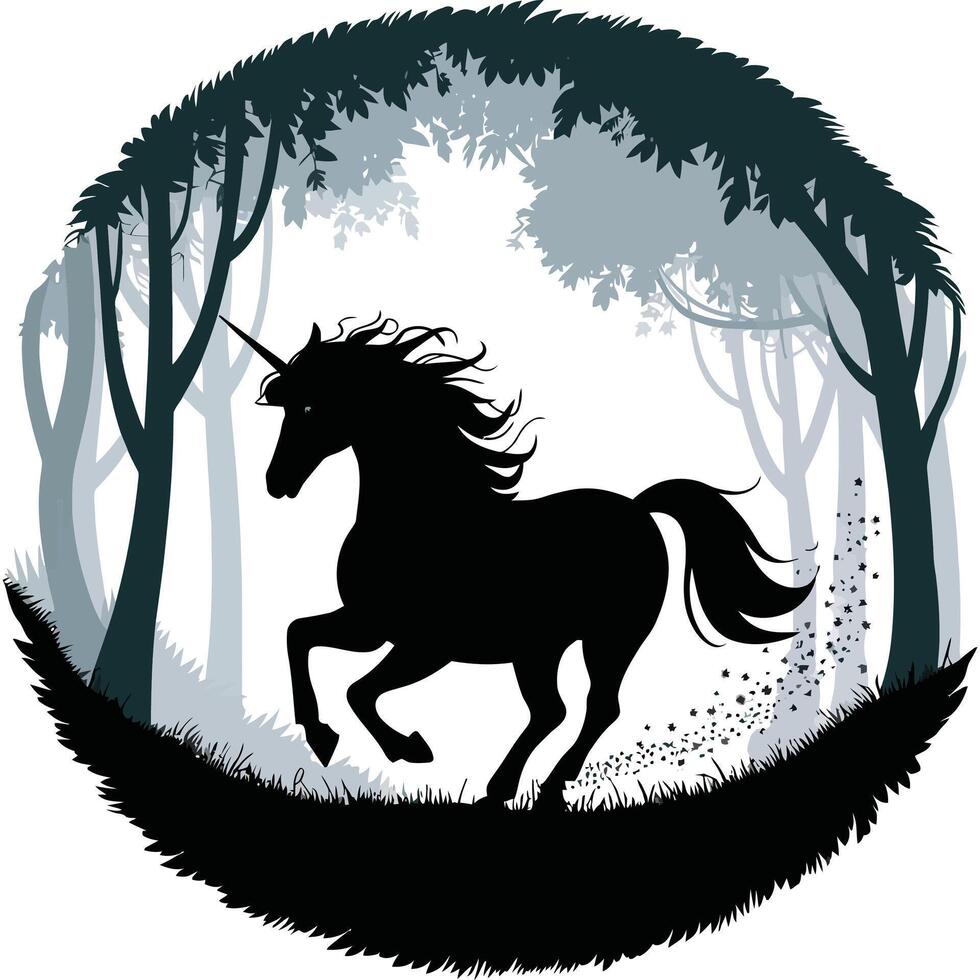 A black unicorn running through the forest vector