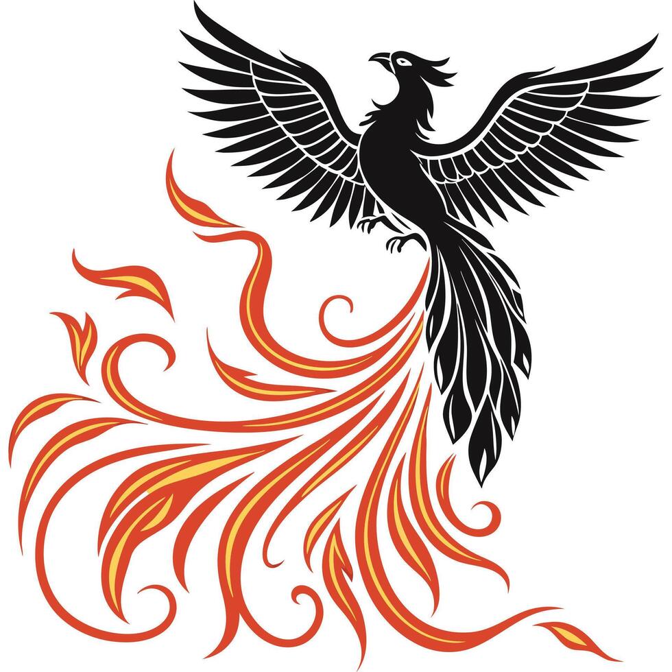 A phoenix bird with flames on its wings vector
