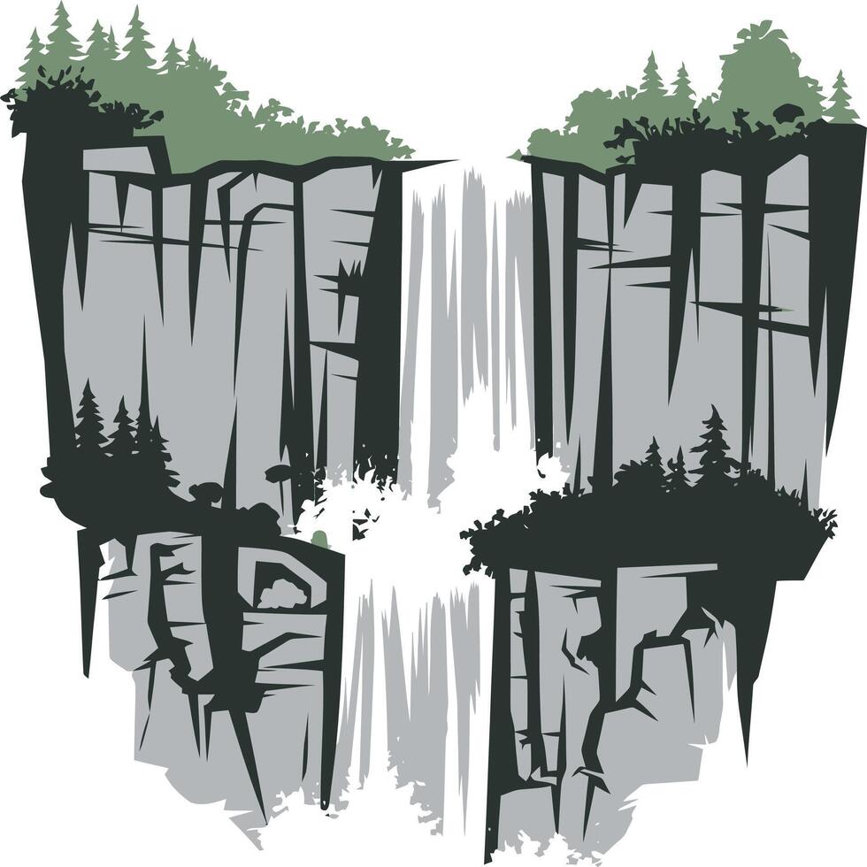 A waterfall with trees and rocks in the background vector