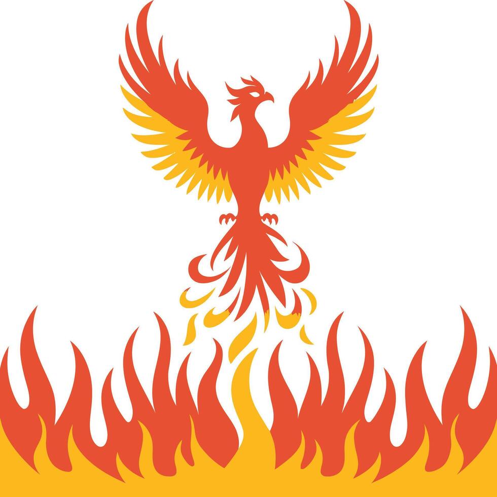 A phoenix bird on fire with flames vector