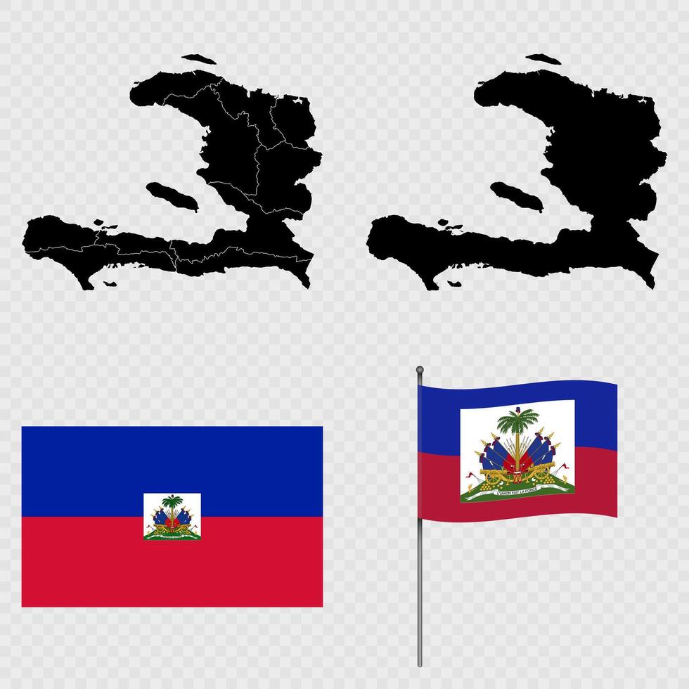 Set of maps, flag and flagpole of Haiti. illustration. vector
