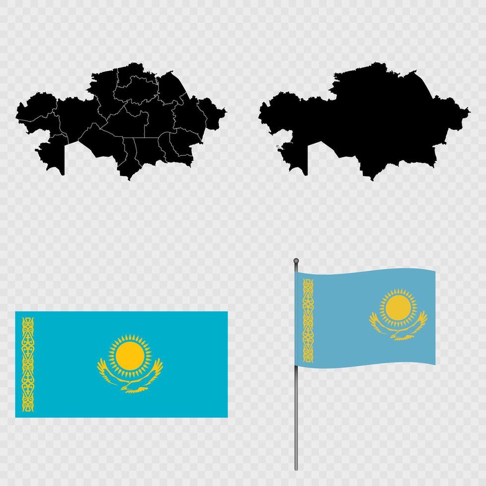 Set of maps, flag and flagpole of Kazakhstan. illustration. vector