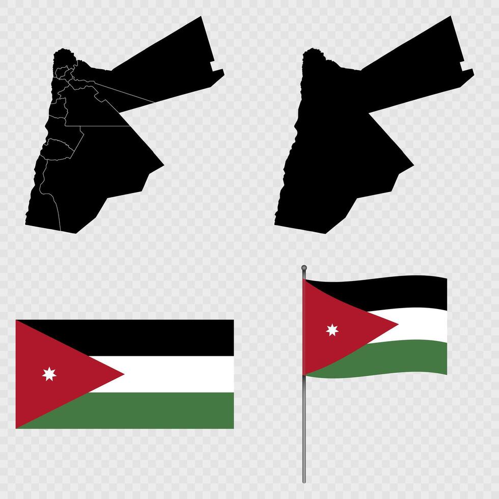 Set of maps, flag and flagpole of Jordan. illustration. vector