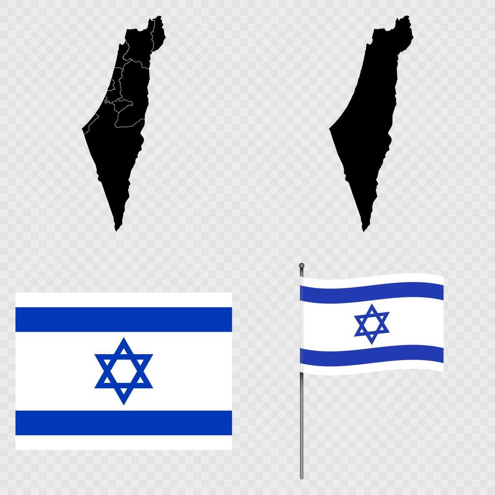 Set of maps, flag and flagpole of Israel. illustration. vector