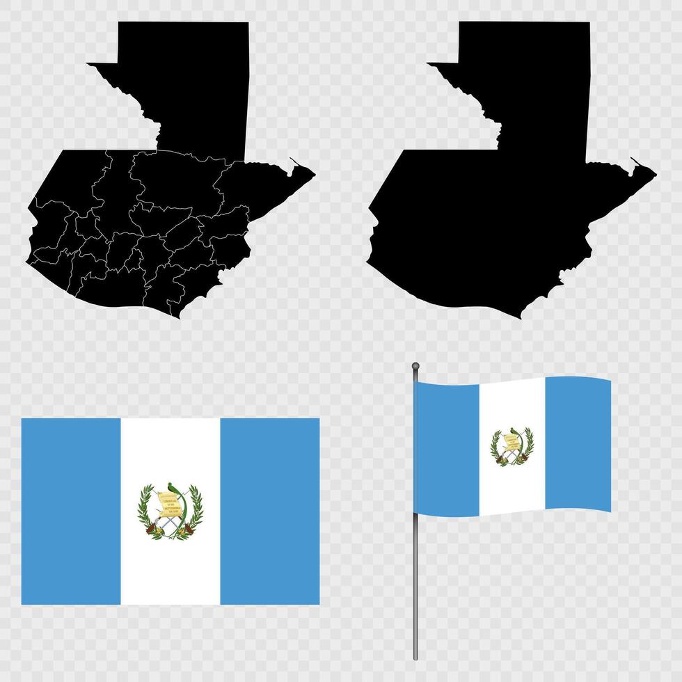 Set of maps, flag and flagpole of Guatemala. illustration. vector
