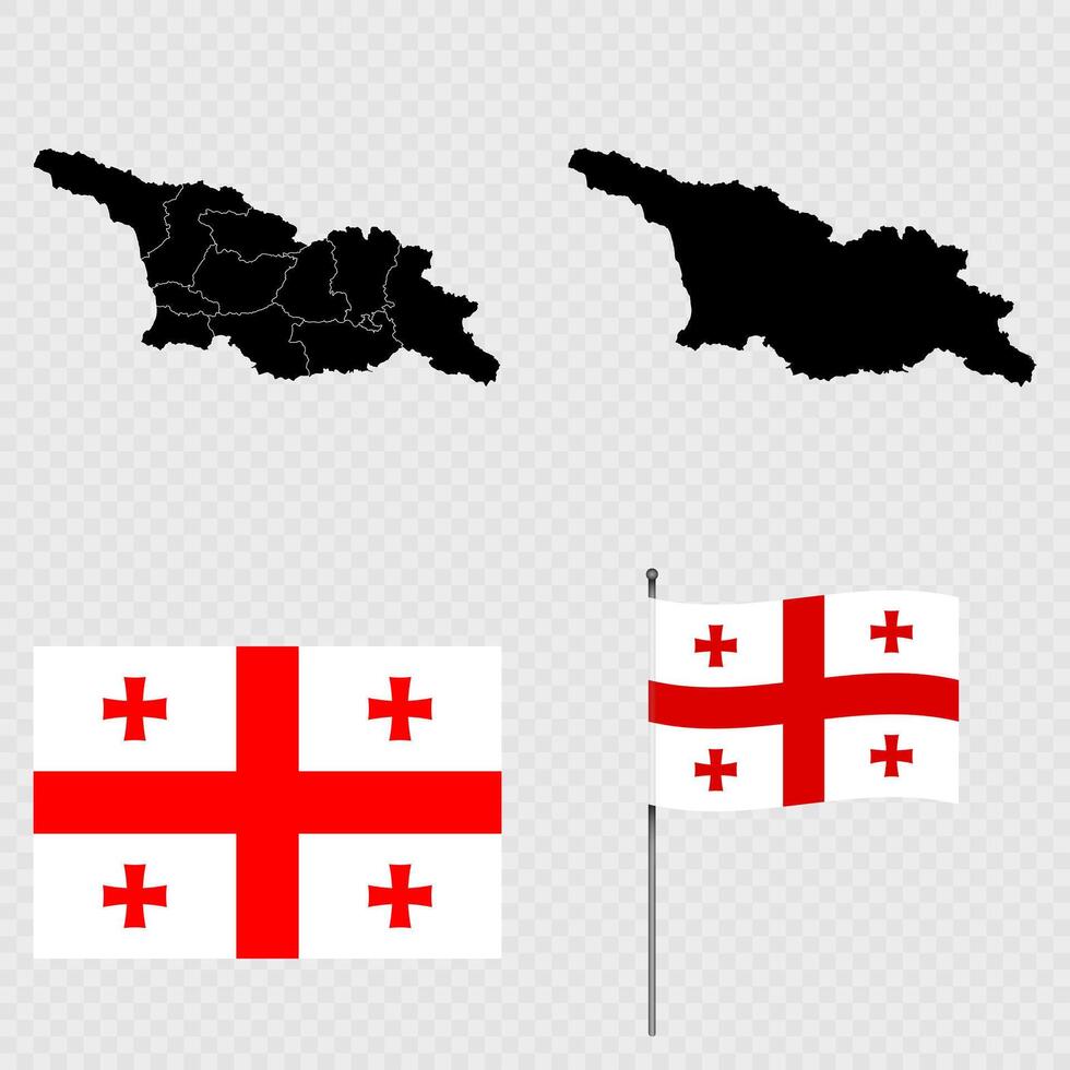 Set of maps, flag and flagpole of Georgia. illustration. vector