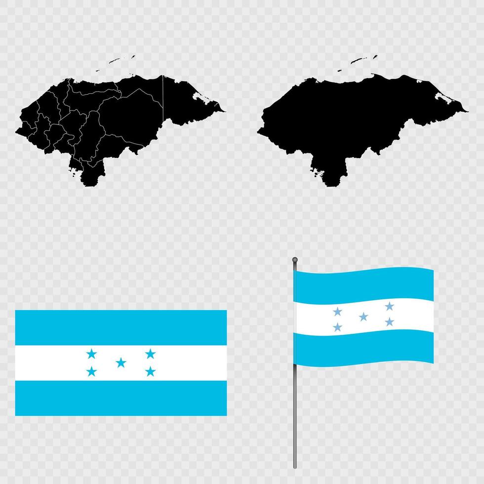 Set of maps, flag and flagpole of Honduras. illustration. vector
